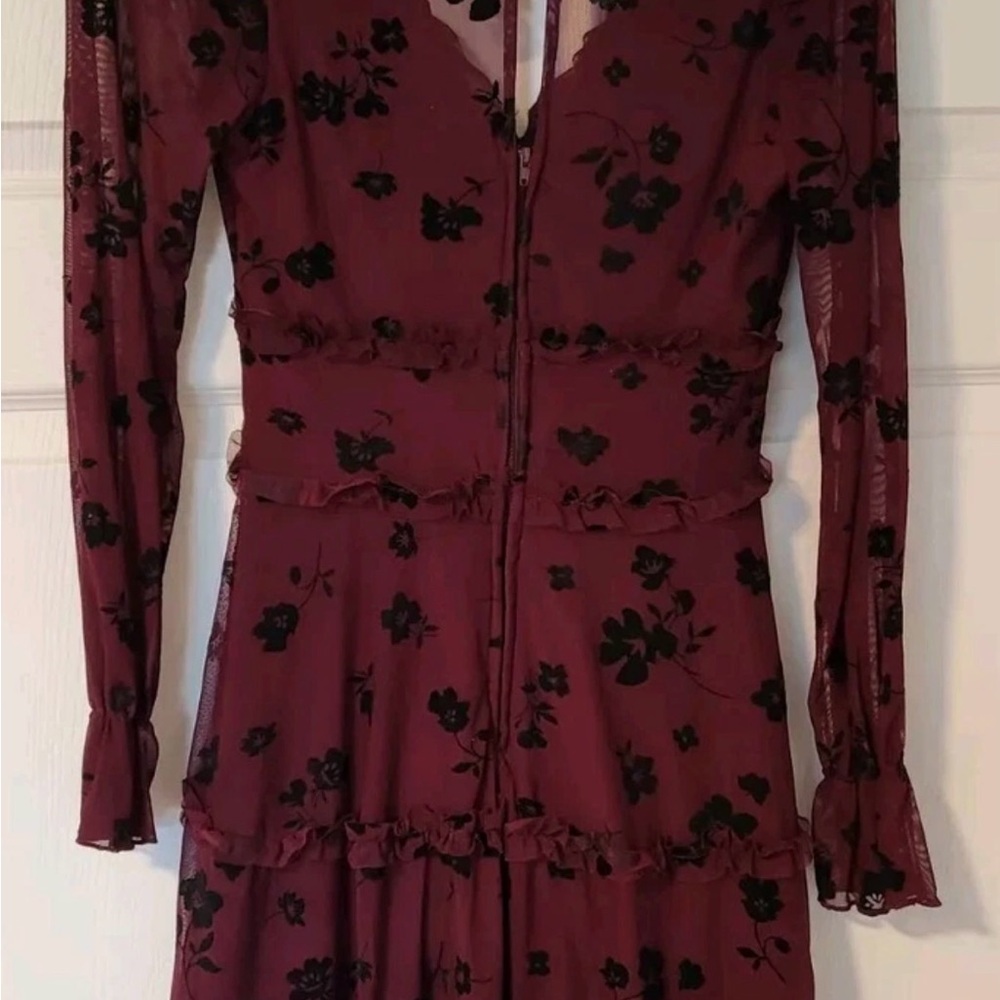 NWT Women Juniors Burgundy Floral Chiffon Dress Romantic Dreamy Sheer Size 7/8 - Picture 7 of 14